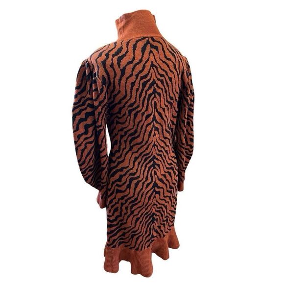 Ulla Johnson Joni Animal Print Puff Sleeve Wool Sweater Dress In Rust Women’s L - Picture 9 of 16